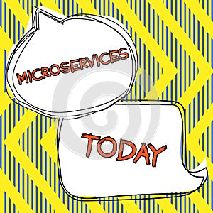 Writing displaying text Microservices. Business idea Software development technique Building single function module