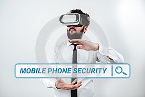 Writing displaying text Mobile Phone Security. Business overview secure data on mobile devices Wireless security