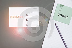 Writing displaying text Offline. Business showcase Not having directly connected to a computer or external network