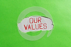 Writing displaying text Our Values. Word Written on list of morals companies or individuals commit to do them -47615