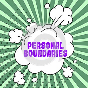 Writing displaying text Personal Boundaries. Word for something that indicates limit or extent in interaction with