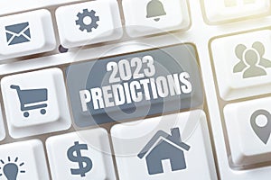 Conceptual display 2023 Predictions. Concept meaning list of things you feel that going to happen without proof photo