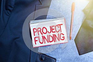 Writing displaying text Project Funding. Business showcase capital required to undertake a project or programme