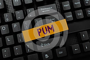 Writing displaying text Pum. Business idea unwanted change that can be performed by legitimate applications Connecting