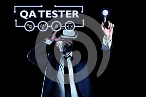 Text showing inspiration Qa Tester. Word Written on Quality assurance of an on going project before implementation