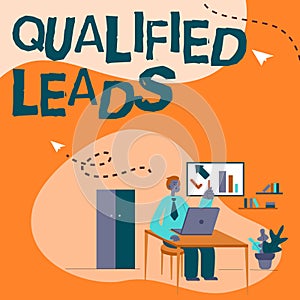 Writing displaying text Qualified Leads. Business showcase lead judged likely to become a customer compared to other Man