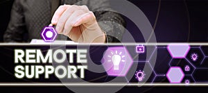 Writing displaying text Remote Support. Business concept help end-users to solve computer problems and issues remotely