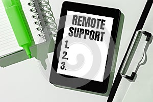 Writing displaying text Remote Support. Business showcase help end-users to solve computer problems and issues remotely