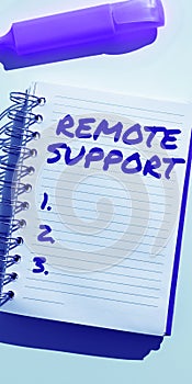 Writing displaying text Remote Support. Internet Concept help end-users to solve computer problems and issues remotely