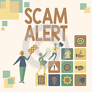 Writing displaying text Scam Alert. Business concept fraudulently obtain money from victim by persuading him Converting