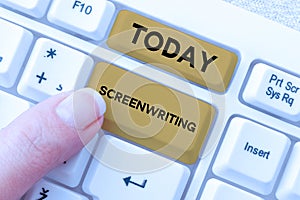 Writing displaying text Screenwriting. Business idea the art and craft of writing scripts for media communication