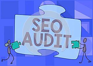 Writing displaying text Seo Audit. Concept meaning Search Engine Optimization validating and verifying process