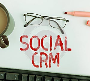 Writing displaying text Social Crm. Business idea Customer relationship management used to engage with customers