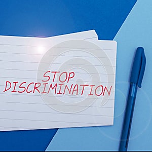 Writing displaying text Stop Discrimination. Business overview Prevent Illegal excavation quarry Environment