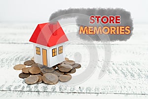 Writing displaying text Store Memories. Business overview a process of inputting and storing data previously acquired