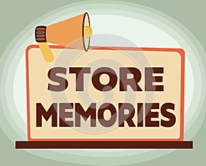 Writing displaying text Store Memories. Word Written on a process of inputting and storing data previously acquired