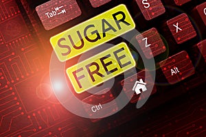 Writing displaying text Sugar Free. Business idea containing an artificial sweetening substance instead of sugar