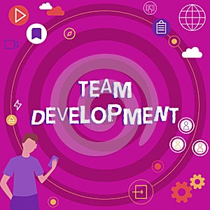 Writing displaying text Team Development. Word Written on learn why and how small groups change over time with graphs