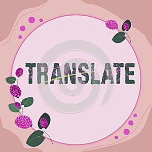 Writing displaying text Translate. Internet Concept Another word with same equivalent meaning of a target language Frame photo