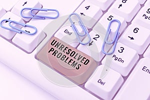 Writing displaying text Unresolved Problems. Word Written on those Queries no one can answer Unanswerable Questions