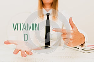 Writing displaying text Vitamin D. Business approach Nutrient responsible for increasing intestinal absorption App