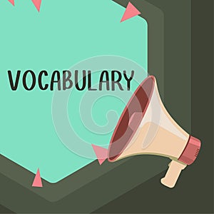 Writing displaying text Vocabulary. Business idea collection of words and phrases alphabetically arranged and explained