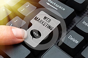 Writing displaying text Web Marketing. Business approach Electronic commerce Advertising through internet Online seller
