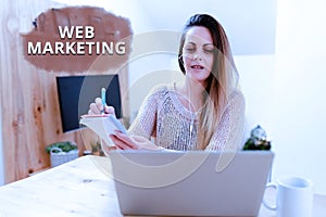 Writing displaying text Web Marketing. Internet Concept Electronic commerce Advertising through internet Online seller