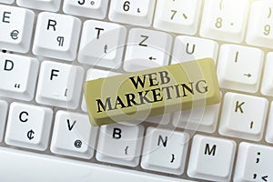 Writing displaying text Web Marketing. Word for Electronic commerce Advertising through internet Online seller