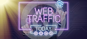 Writing displaying text Web Traffic. Word Written on amount of web users and attempted visit measured of a website