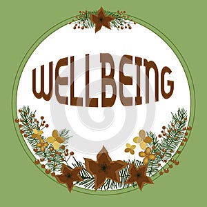 Writing displaying text Wellbeing. Business overview A good or satisfactory condition of existence including health