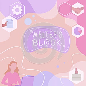 Writing displaying text Writer S Block. Business overview Condition of being unable to think of what to write Woman