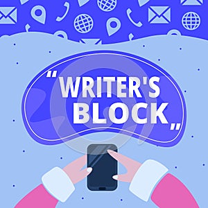 Writing displaying text Writer S Block. Word Written on Condition of being unable to think of what to write Hand Holding