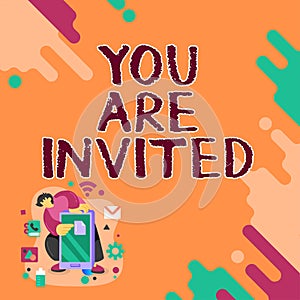 Writing displaying text You Are Invited. Word for Receiving and invitation for an event Join us to celebrate Blank Color