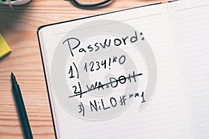 Writing down passwords in a diary to remember