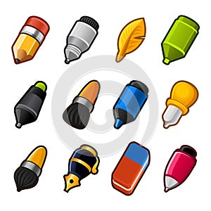 Writing and Drawing tools icon set