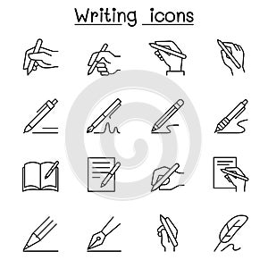 Writing icon set in thin line style