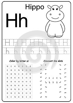 Writing letter H. Worksheet. Writing A-Z, alphabet, exercises game for kids.