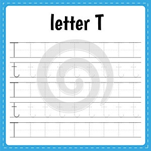 Writing letters. Tracing page. Practice sheet. Letter T