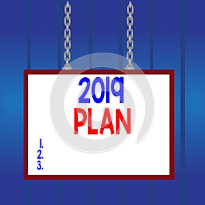 Writing note showing 2019 Plan. Business photo showcasing setting up your goals and plans for the current year or in