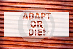 Writing note showing Adapt Or Die. Business photo showcasing Be flexible to changes to continue operating your business