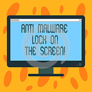 Writing note showing Anti Malware Lock On The Screen. Business photo showcasing Security safety against malware hacking Blank