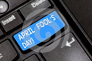Writing note showing April Fool S Is Day. Business photo showcasing fixed date that has occasion for playing tricks photo