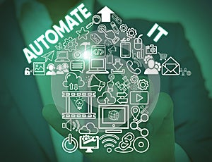 Writing note showing Automate It. Business photo showcasing convert process or facility to be operated automatic