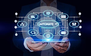 Writing note showing Automate It. Business photo showcasing convert process or facility to be operated automatic