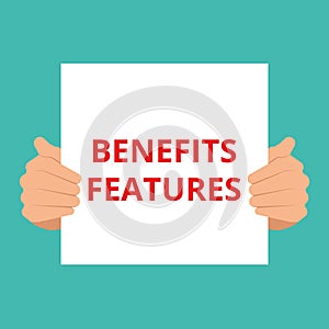 Writing note showing Benefits Features