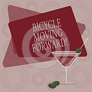 Writing note showing Bicycle Moving Forward. Business photo showcasing To keep your balance, you must keep moving forward Filled