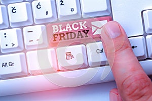 Writing note showing Black Friday. Business photo showcasing The day after the US holiday of Thanksgiving Shopping season