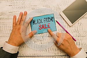 Writing note showing Black Friday Sale. Business photo showcasing Shopping Day Start of the Christmas Shopping Season
