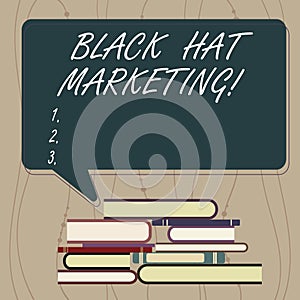 Writing note showing Black Hat Marketing. Business photo showcasing Search optimization involves design site be found